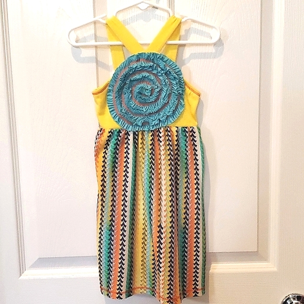 Freckles + Kitty Yellow & Blue Halter Style Dress Toddler Girls Size 2T